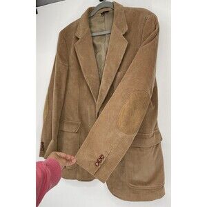 Vintage Woodmere Men 46L Tan Corduroy Sports Coat Blazer Single Vent Elbow Patch